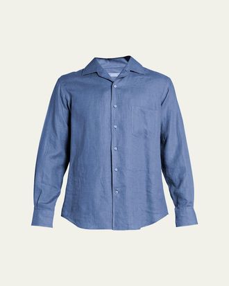 Loro Piana Mens Andre Long-Sleeve Linen Shirt