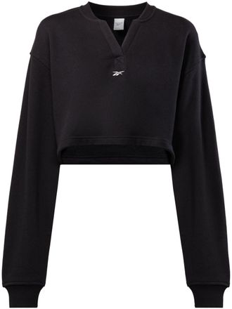 Reebok logo-embroidered V-neck sweatshirt - women - Cotton - M - BLACK