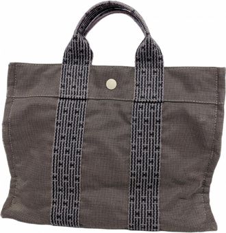 Herm&egrave;s Gray Canvas Tote Bag (Pre-Owned)