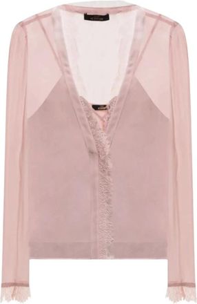 Twinset Georgette Blouse met Kant - Dames - Blouses - Roze - XS - Polyester - Overhemden