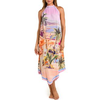 L'agence Elise Postcard Print Cover-Up Halter Dress in Pink Multi at Nordstrom, Size X-Small