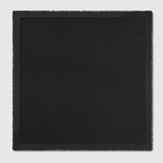 Gucci Silk Wool Horsebit Jacquard Shawl, Black, Wool