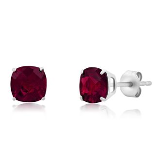 MAX + STONE 14k White Gold 6MM Cushion Cut Gemstone Stud Earrings