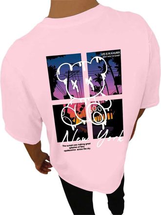 Generic Mens T Shirt Back Print Summer Short Sleeve Tshirts Fashion Motif Clothing Retro Cotton Casual Shirt Boys Tee Crew Neck Outfit Lightweight Tops 02K Pi