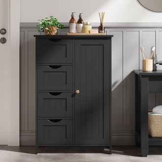 Vasagle Bathroom Floor Storage Cabinet 4 Drawers 1 Door Adjustable in Black