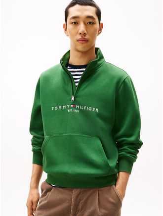 Tommy Hilfiger Mens Embroidered Tommy Logo Quarter-Zip - Green - M