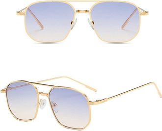 Generic For Womens Sunglasses Polygon Shape Metal Frame Sun glasses For Women Vintage Retro Female Sunglass,Gold Blue Tea 2026