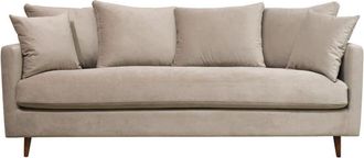 DRAWER Sof&aacute; cama de 4 plazas en terciopelo con patas de madera oscura - Beige