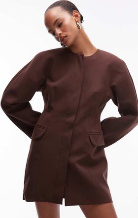 Asos Vestito blazer con maniche cocoon appariscenti color cioccolato-Marrone