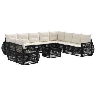 vidaXL Conjunto De Sof&aacute;s De Jard&iacute;n 11 Pcs Negro Y Blanco Crema Vidaxl