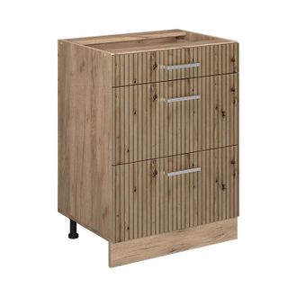 Vicco Mueble Bajo De Cocina R-line, Roble Artesanal, 60 Cm Con Cajones, Et Antracita