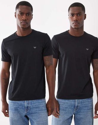 Emporio Armani Confezione da 2 T-shirt nere con logo-Nero