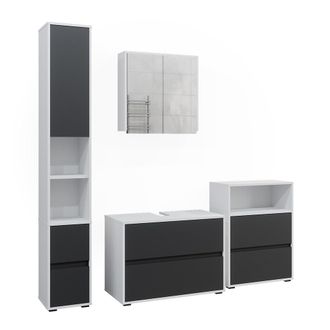 Vicco Set De Muebles De Ba&ntilde;o Maltin, Blanco/antracita, 4 Partes