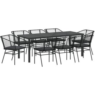 vidaXL vidaXL Garden Dining Set 9 pcs Black Poly Rattan