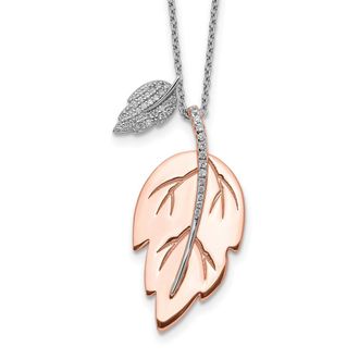 Diamond2Deal Sterling Silver Rose-tone CZ Leaf Necklace 16 with 2 Ext