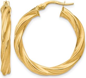 Diamond2Deal 14K Yellow Gold Twisted Round Hoop Earrings