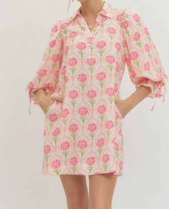 Entro Daisy Lane Drawstring Shirt Dress In Pink