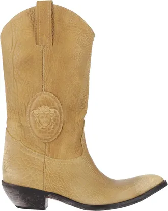 Versace Tan Mid-Calf Pointed Toe Boots