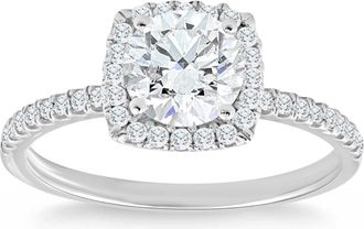 Pompeii3 1 3/4 Ct TW Lab Grown Diamond Cushion Halo Engagement Ring in 14k White Gold