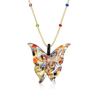 Ross-Simons Italian Multicolored Murano Glass Butterfly Pendant Necklace With 18kt Gold Over Sterling