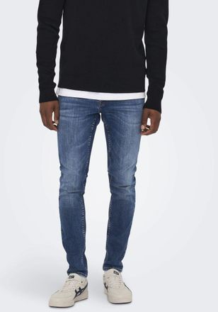Only & Sons Skinny-fit-Jeans ONLY & SONS Warp, Herren, Gr. 29, L&auml;nge 30, blau (blau denim), Jeans, Obermaterial: 83% Baumwolle, 15% Polyester, 2% Elasthan, skinny