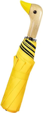 Generic Cute Duck Shaped 3-Fold Umbrella - Wooden Handle Sun Rain Umbrella with Black Coating - 8-Bone Windproof Frame for Women - Stylish UV Protection for D