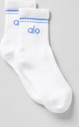 Alo | Half-Crew Throwback Socks in White/Crystal Clear Blue, Size: Large