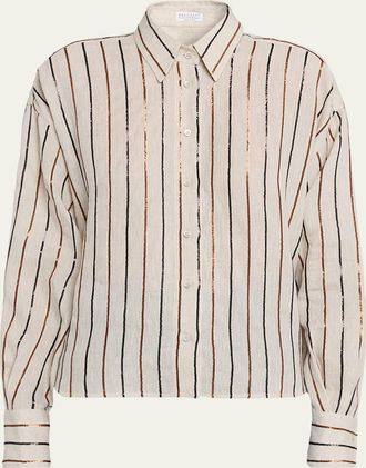 Brunello Cucinelli Sequin Striped Linen Shirt