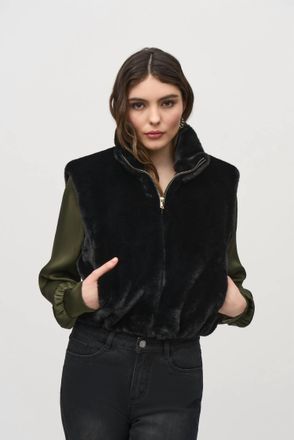 Joseph Ribkoff Faux Fur Crop Vest In Black