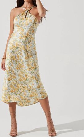 Astr Sandrine Floral Halter Midi Dress In Cream Yellow Floral