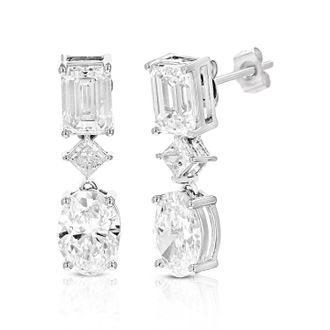 Vir Jewels 3.15 cttw Emerald and Oval Lab Grown Diamond Dangle Earrings in 14K White Gold With Push Backs For Women