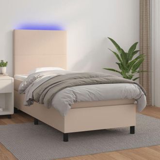 vidaXL Vidaxl - Cama Box Spring Colch&oacute;n Led Cuero Sint&eacute;tico Capuchino 90x190 Cm