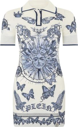 Philipp Plein Polo Mini Jurk Butterfly Tattoo - Dames - Korte kleedjes - Blauw - L - Leer - Kleedjes