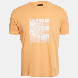 Emporio Armani Light Orange Logo Print Cotton T-Shirt