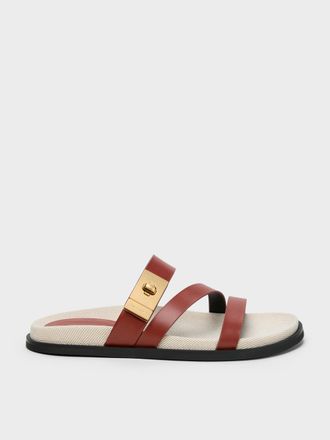 Charles & Keith Aelin Canvas Metallic-Buckle Strappy Sandals