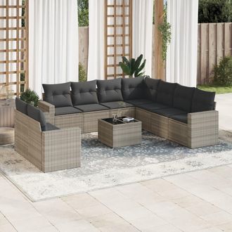 vidaXL Vidaxl - Set Divano Giardino 10 Pz Con Cuscini Grigio Chiaro Polyrattan