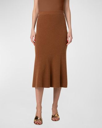 Akris Ribbed Cashmere Godet Midi Skirt