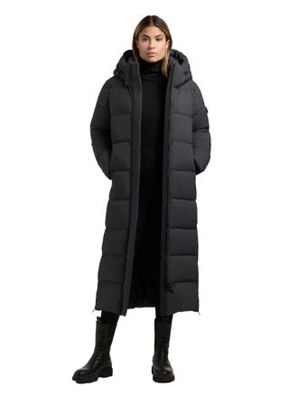 Khujo Dote2 Womens Long Winter Coat Warm Quilted Coat with Magnetic Trim, Removable Hood and Slits XS - XXL, Obrage Grey, S