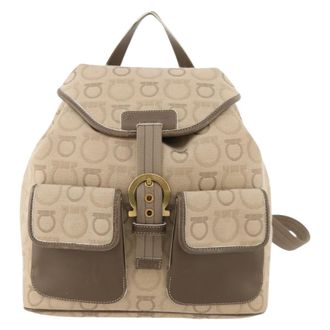 Ferragamo Gancini Canvas Beige Canvas Backpack Bag (Pre-Owned)
