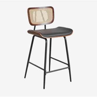 Sklum Sklum - Confezione da 4 sgabelli alti in legno, rattan e similpelle Raysa