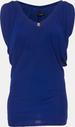 Roberto Cavalli Royal Blue Jersey Knit Gathered Top