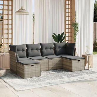 vidaXL Vidaxl - Set De Sof&aacute;s De Jard&iacute;n 6 Pzas Y Cojines Rat&aacute;n Sint&eacute;tico Gris