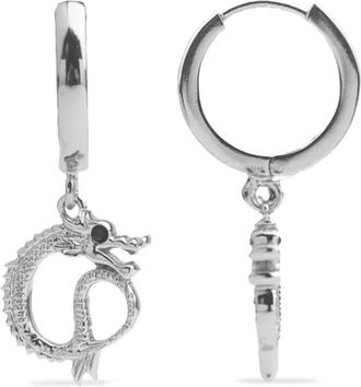 All the Luck in the World dragon hoop earrings - women - Zirconia/Silver Plated Brass - One Size