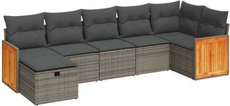 vidaXL Set De Sof&aacute;s De Jard&iacute;n 7 Pzas Con Cojines Rat&aacute;n Sint&eacute;tico Gris Vidaxl