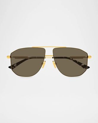Bottega Veneta Men & apos;s BV1509S Snap Ribbon Metal Navigator Sunglasses
