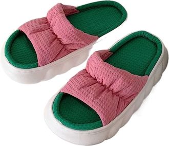 Generic Womens Slippers Women Breathable Cotton Linen Indoor Slippers Home Floor Slides Soft Sole Female Platform Slippers9.5 UK