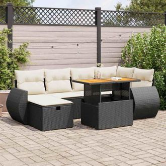 vidaXL Set Sof&aacute;s Jard&iacute;n Y Cojines 8 Pzas Rat&aacute;n Sint&eacute;tico Acacia Negro Vidaxl