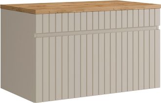 Vente-Unique Mueble bajo lavabo suspendido estriado beige con encimera - 80 cm - SATARA