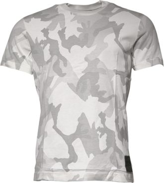 Dolce & Gabbana White Gray Camouflage Cotton Crew Neck Mens T-shirt
