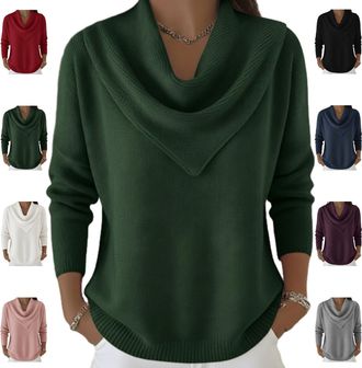 Generic Elegant Retro Soft Triangle Neck Solid Color Sweater Top, Cozy Long Sleeve Knit Pullover Winter Fashion (UK, Alpha, XL, Regular, Regular, Green)